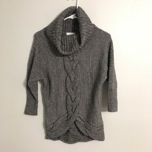 Ann Taylor Gray Cable Knit Sweater Cowl Neck
